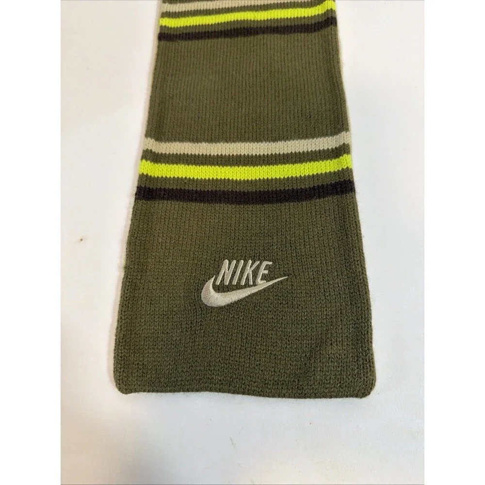 Nike Men's Knit Striped Scarf with Logo - Green Beige Yellow Brown